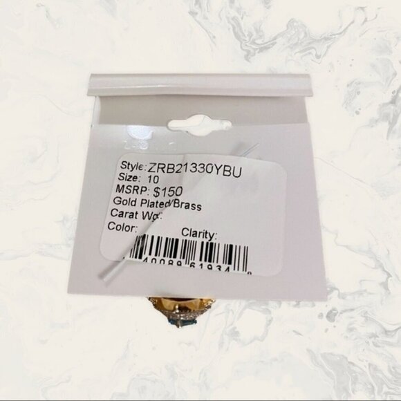 Savvy Cie 18K Gold Plated CZ Halo Pear Cut Laguna Blue Lab Created Sapph… - Picture 3 of 3